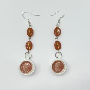 Coffee Bean and White Coffee Cup Earrings ☕️ ❤️